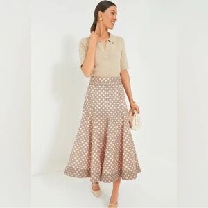Tuckernuck Petal Cane Brynn Skirt Pink Brown Geometric Maxi Fluted Hem‎ Sz 6 NWT